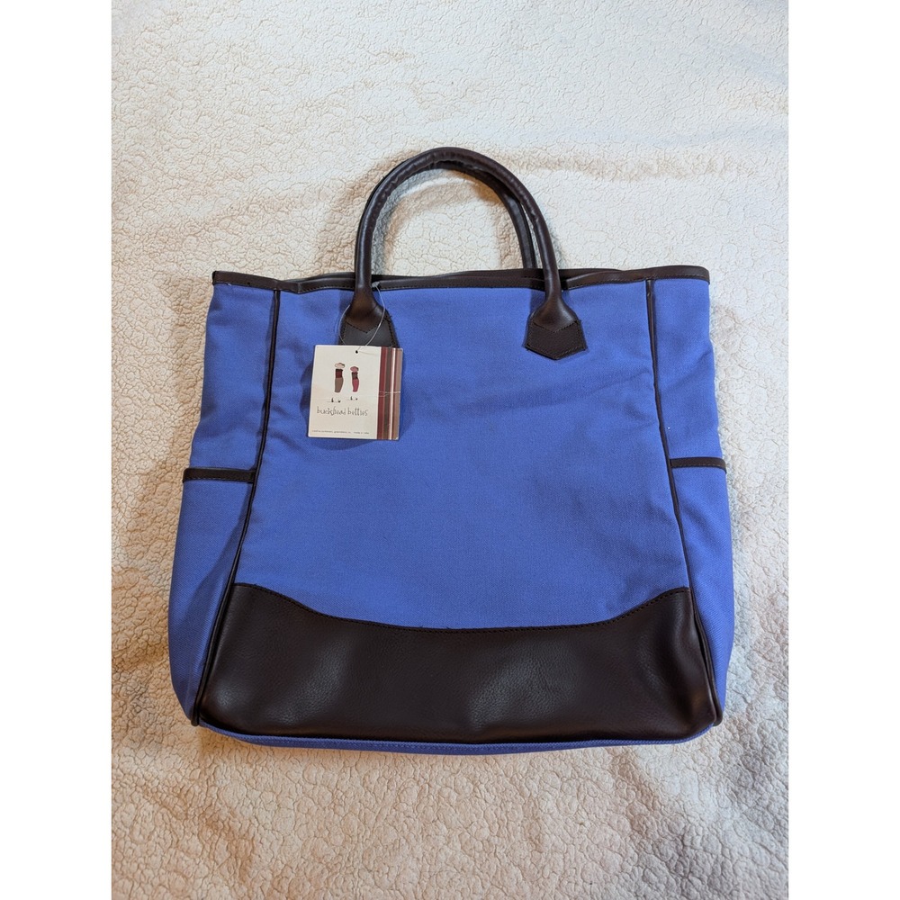 Buckhead Betties Blue Canvas Tote Bag Brown Trim Large Travel Carryall NWT